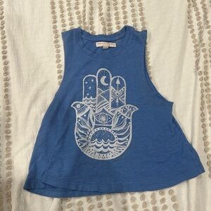 Spiritual Gangster Blue and White cropped Hamsa tank XS